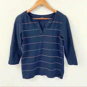 Loft Outlet navy shirt w/embroidered lines